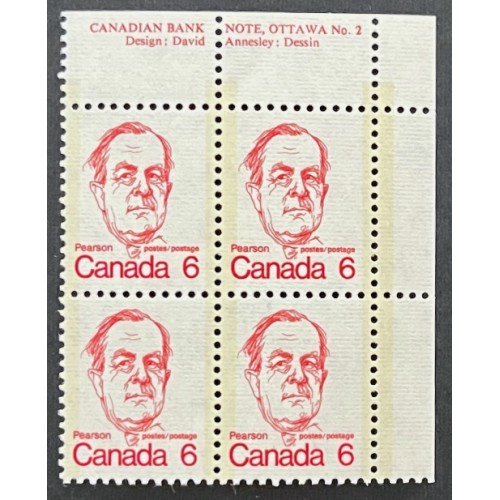 Canada 591v Plate Block UR No. 2 VF MNH