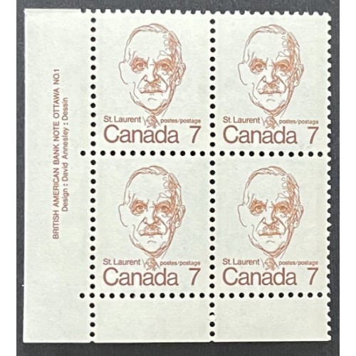 Canada 592 Plate Block LL No. 1 VF MNH