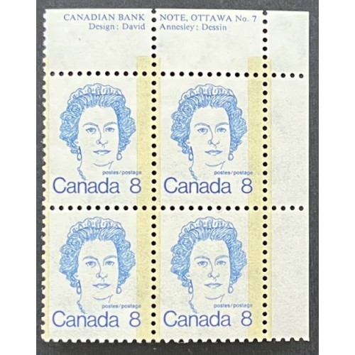 Canada 593viii Plate Block UR No. 7 VF MNH