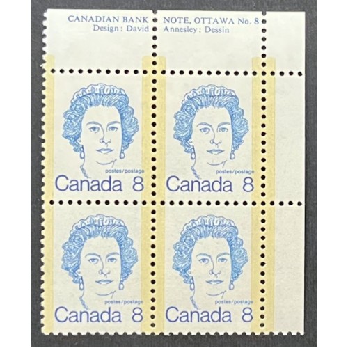 Canada 593viii Plate Block UR No. 8 VF MNH