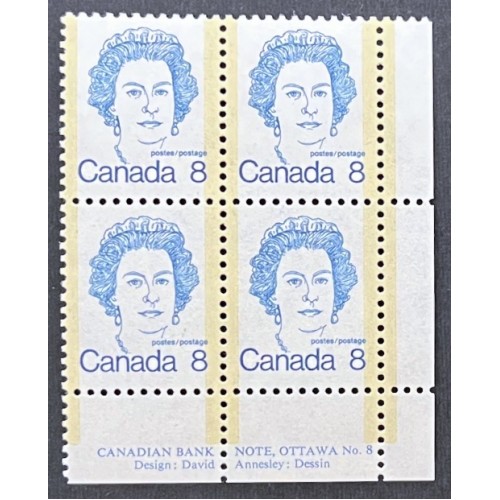 Canada 593viii Plate Block LR No. 8 VF MNH