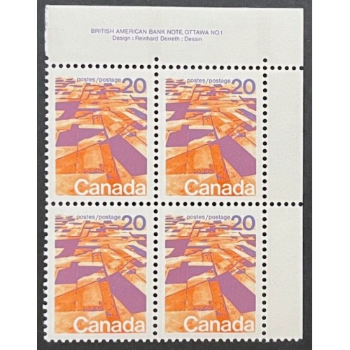 Canada 596 Plate Block UR No. 1 VF MNH