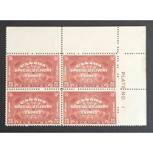 Canada E5 Plate Block UR No. 1 F-VF Unused (re-gummed)