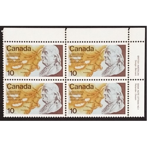 Canada 691 Plate Block UR No. 1 VF MNH