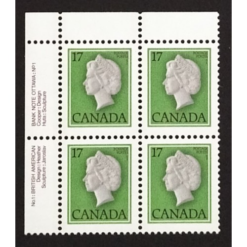 Canada 789ii Plate Block UL No. 1 VF MNH