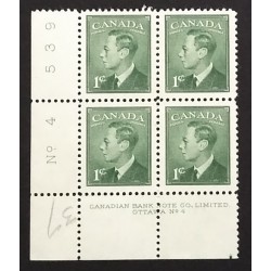 Canada 284 Plate Block LL No. 4 VF MH
